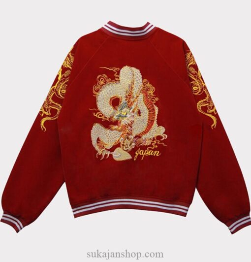 Red Dragon Embroidery Baseball Sukajan Jacket 4