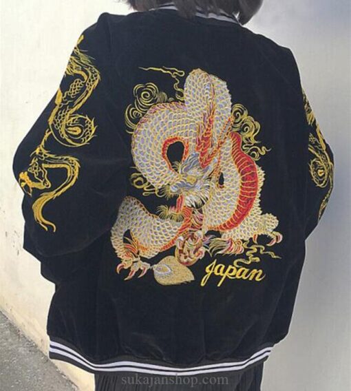 Black Dragon Embroidery Baseball Sukajan Jacket 1