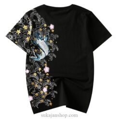 Brocade Carp Embroidery Cotton T-Shirt 1