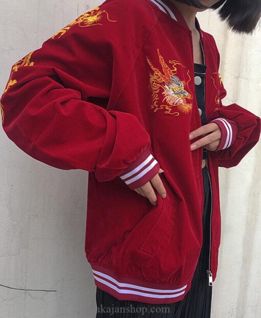Red Dragon Embroidery Baseball Sukajan Jacket 1