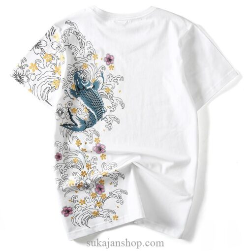 Brocade Carp Embroidery Cotton T-Shirt 5