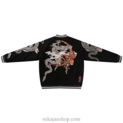 Black Japanese Embroidered Japanese Dragon Cotton Padded Sukajan Jacket 1