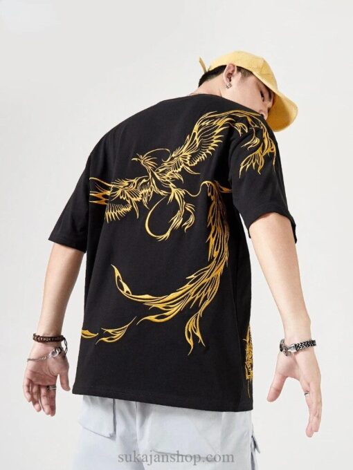 Unisex Golden Phoenix Embroidered Summer T-Shirt 4