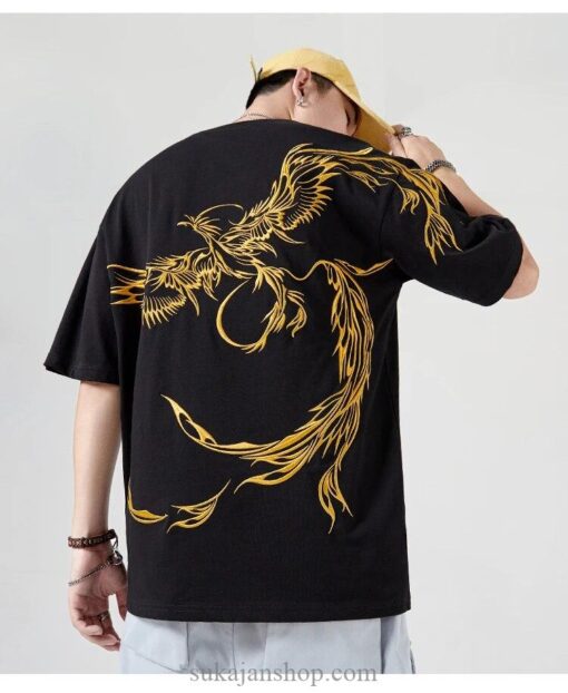Unisex Golden Phoenix Embroidered Summer T-Shirt 12