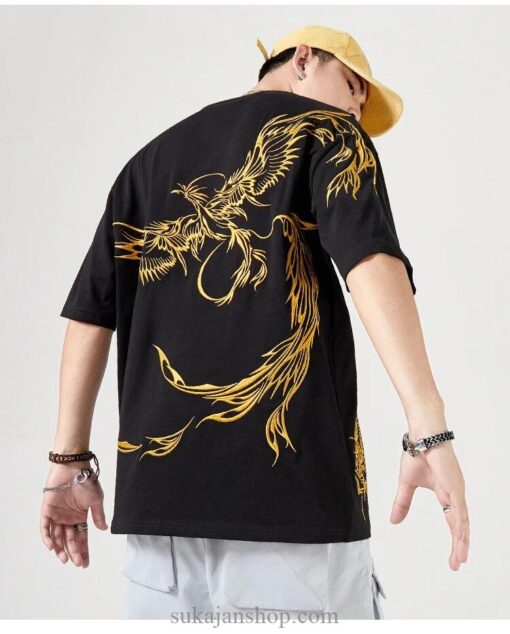 Unisex Golden Phoenix Embroidered Summer T-Shirt 13